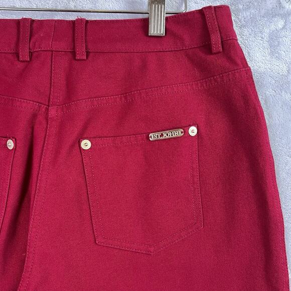 St. John Sport Red Denim Pants Jeans Size 4 Cotton Blend Holiday Straight Leg - Picture 10 of 16